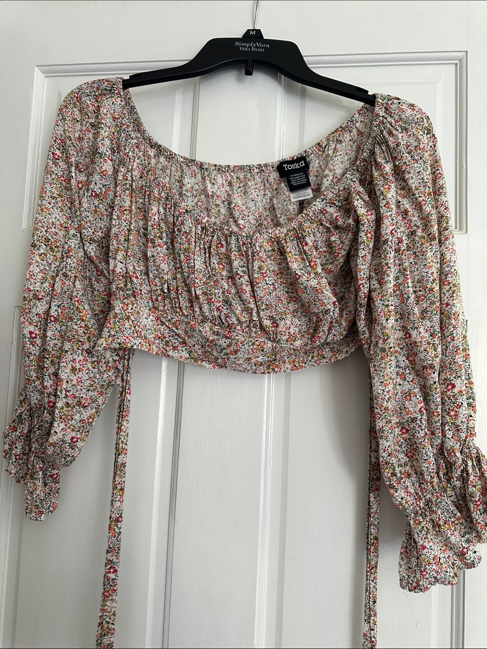 Toska Cream Floral Crop Peasant Top